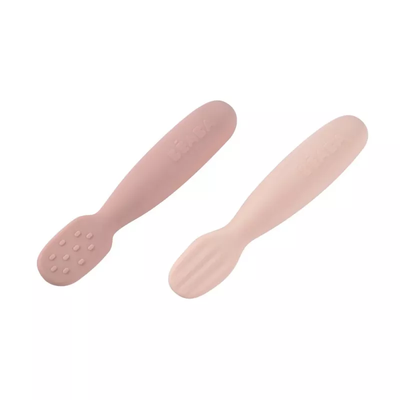 Beaba set di 2 primi cucchiai in silicone e dentaruoli Cotton Candy/Sorbet