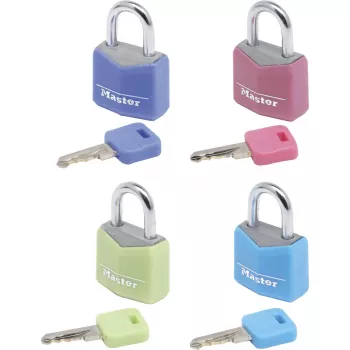 Master Lock 9120EURQCOLNOP lucchetto a chiave in alluminio massiccio 20 mm confezione da 4 colori assortiti blu verde rosa viola