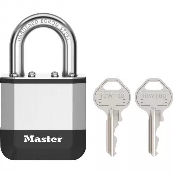 Master Lock Elite lucchetto in acciaio laminato 45mm con archetto 25mm, cilindro a 5 perni, argento/grigio