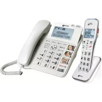 Geemarc DECT595 COMBI Telefono per anziani con filo con segreteria telefonica, vivavoce, segnalazione ottica di chiamata, compatibile con apparecchi acustici, include trasmettitore di emergenza (DECT595_COMBI_WH_VDE)