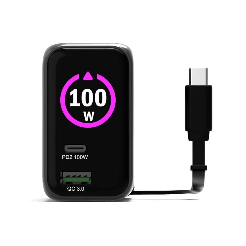 PORT Designs caricabatterie da parete Type-C PD 100W GaN OLED PD 3.0 cavo Type-C retrattile - EU