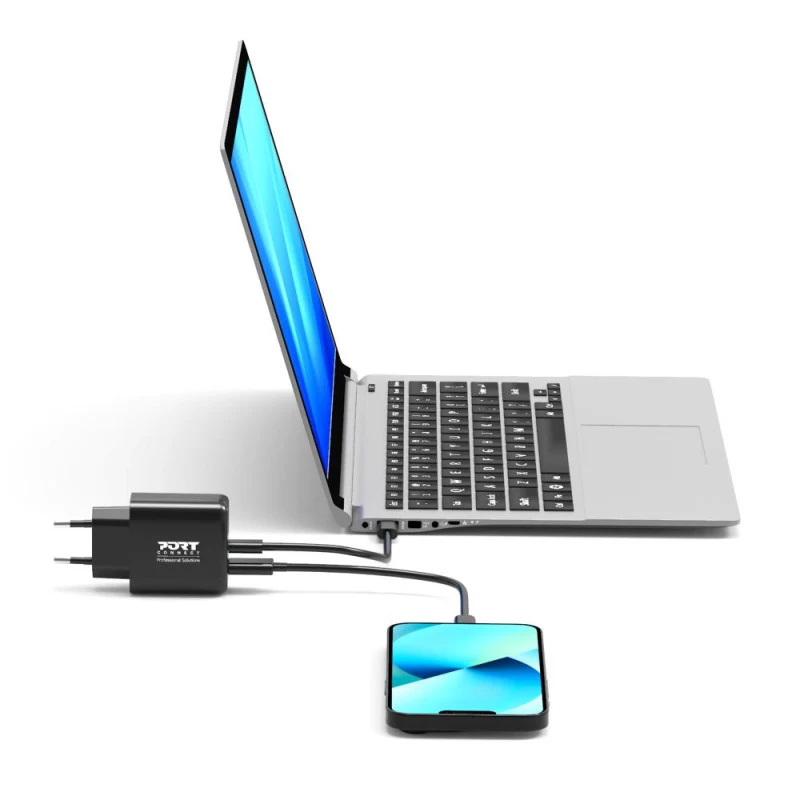 PORT Designs adattatore GaN USB-C/A a 2 porte 4-in-1 caricabatterie 65W nero