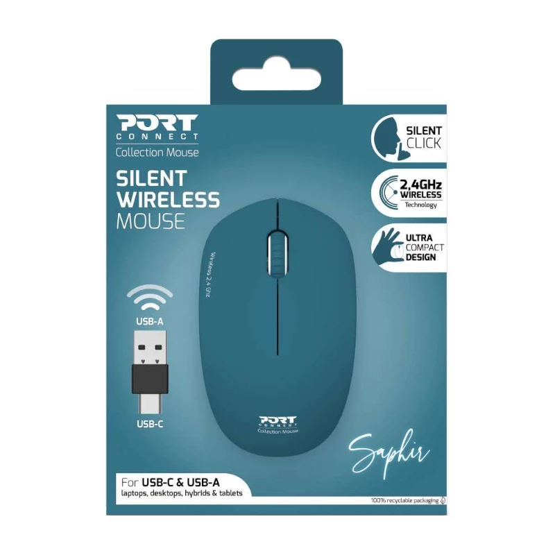 PORT Designs 900545 mouse ottico RF wireless ambidestro 1600 DPI blu