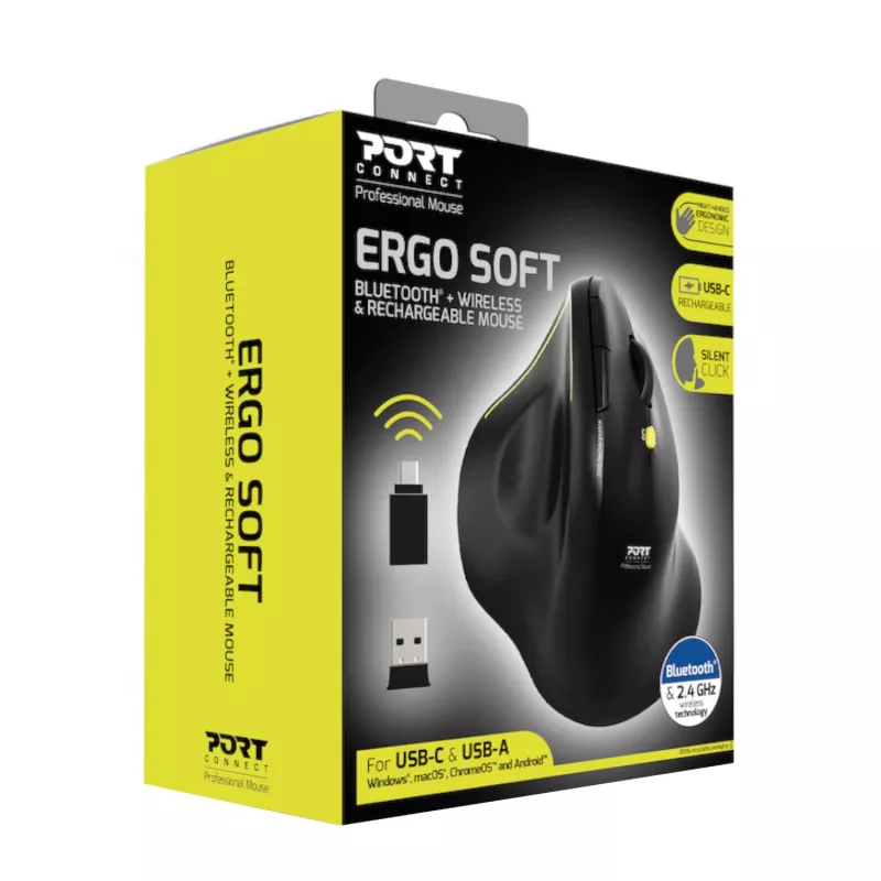PORT Designs ERGO mouse wireless Bluetooth ricaricabile 2,4 GHz - 1600 DPI