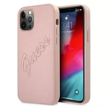 Guess GUHCP12LRSAVSRG Saffiano Vintage Script custodia rigida per Apple iPhone 12 Pro Max, rosa