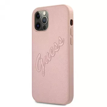 Guess GUHCP12LRSAVSRG Saffiano Vintage Script custodia rigida per Apple iPhone 12 Pro Max, rosa