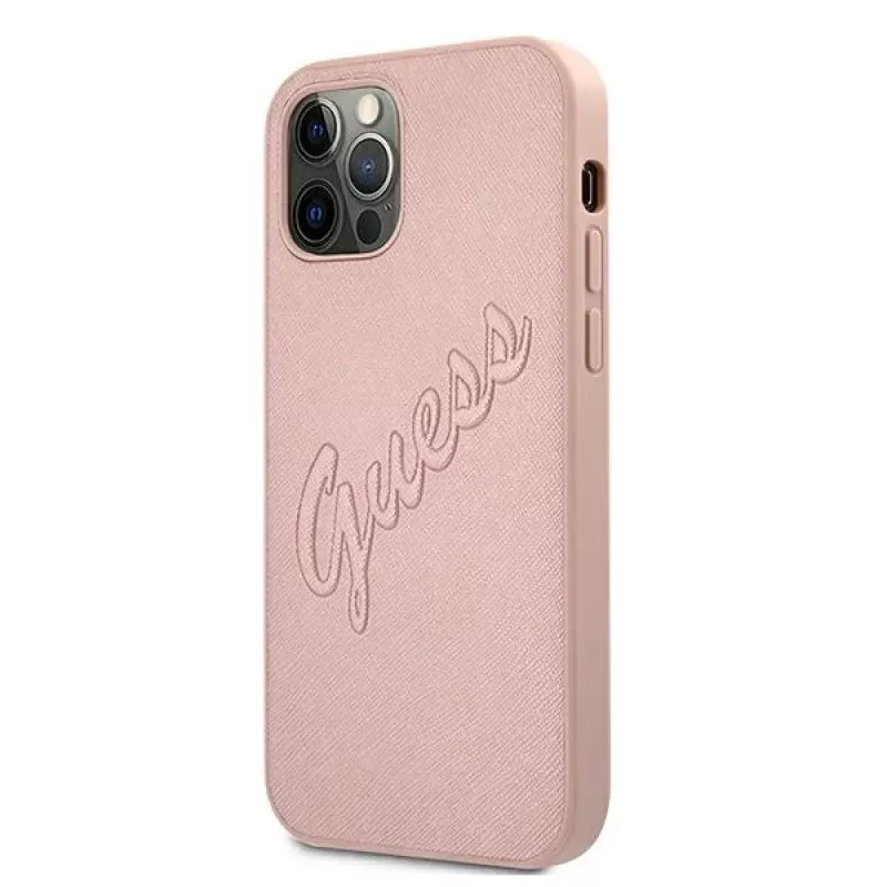 Guess GUHCP12LRSAVSRG Saffiano Vintage Script custodia rigida per Apple iPhone 12 Pro Max, rosa