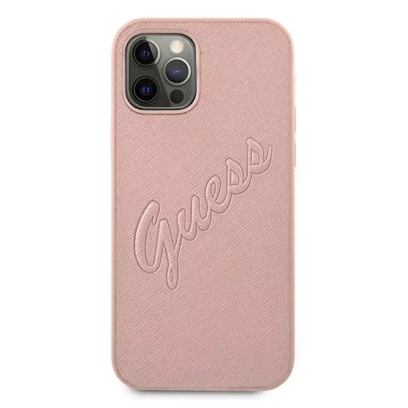 Guess GUHCP12LRSAVSRG Saffiano Vintage Script custodia rigida per Apple iPhone 12 Pro Max, rosa