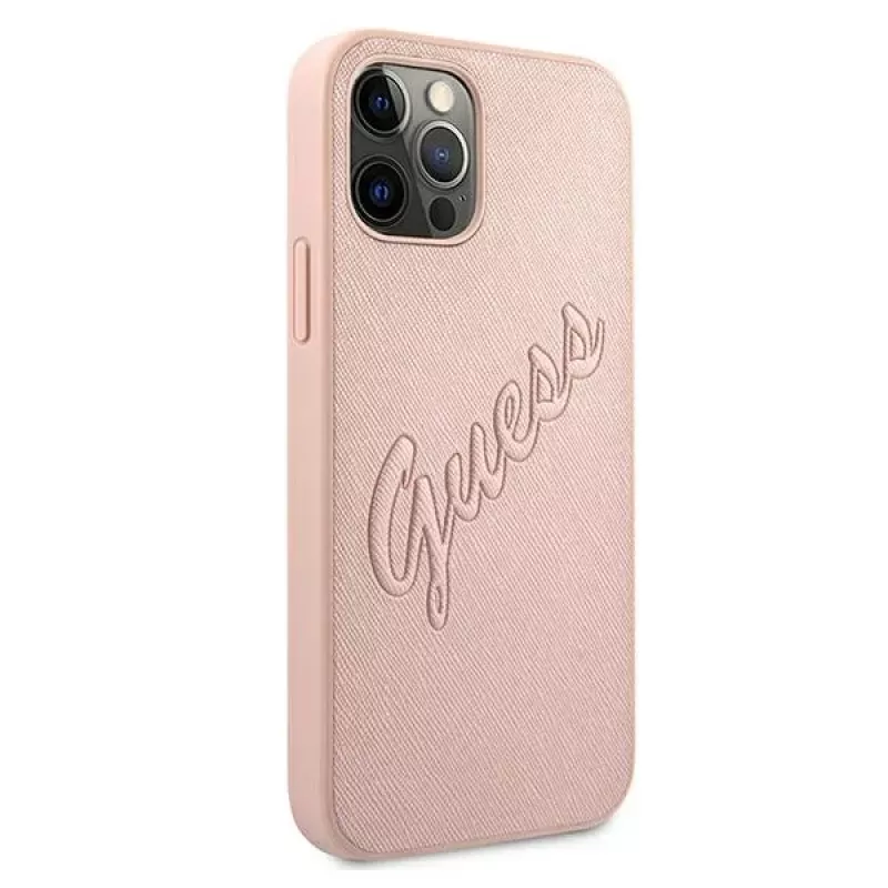 Guess GUHCP12LRSAVSRG Saffiano Vintage Script custodia rigida per Apple iPhone 12 Pro Max, rosa