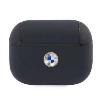 BMW custodia AirPods Pro blu navy in pelle vera con logo argento