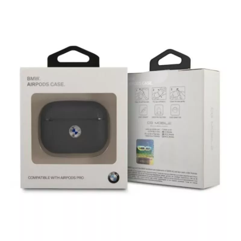 BMW AirPods Pro custodia blu navy in vera pelle logo argento