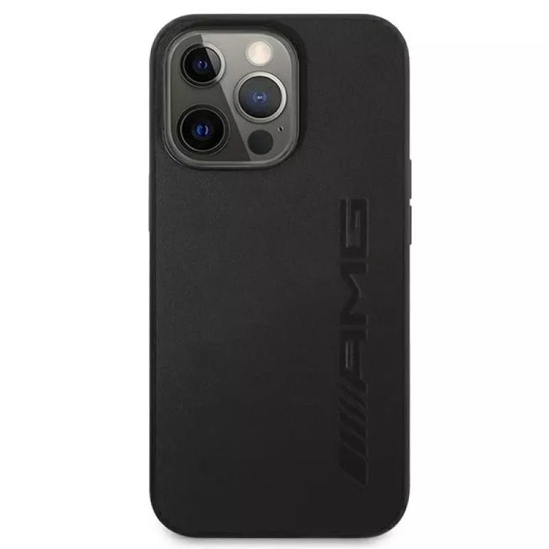 AMG AMHCP13LDOLBK Custodia rigida per iPhone 13 Pro in pelle con stampa a caldo nero