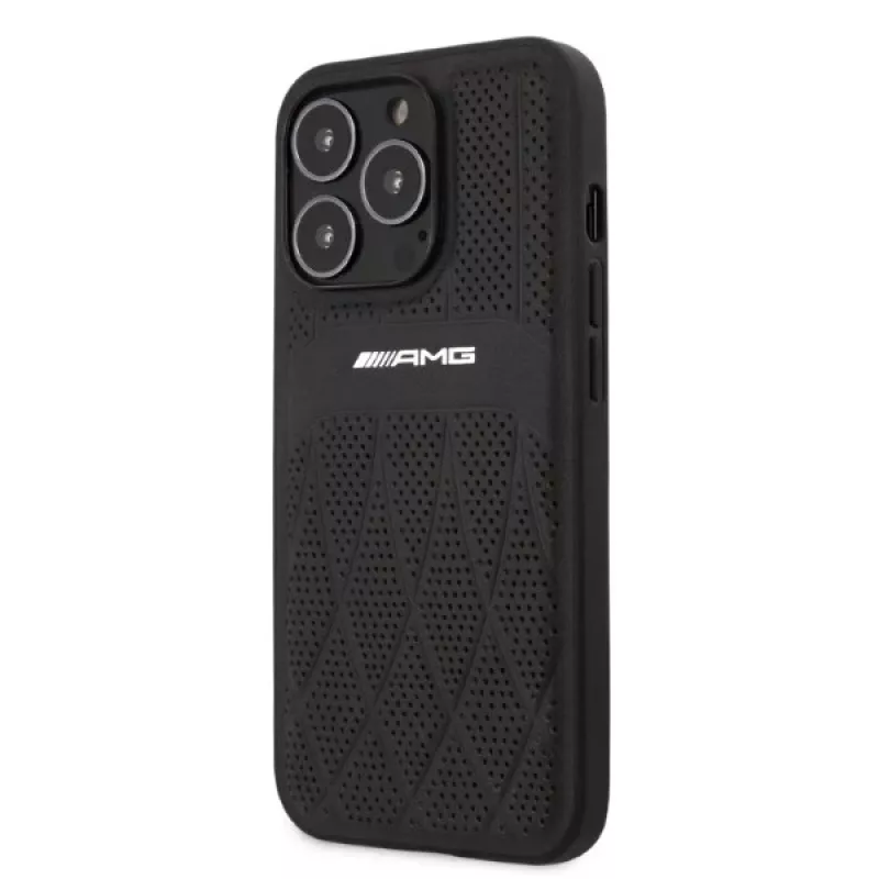 AMG AMHCP13LOSDBK iPhone 13 Pro hardcase in pelle Curved Lines nero