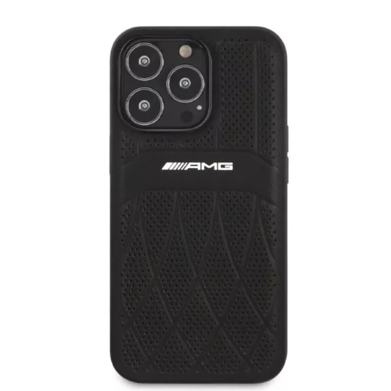AMG AMHCP13LOSDBK iPhone 13 Pro hardcase in pelle Curved Lines nero