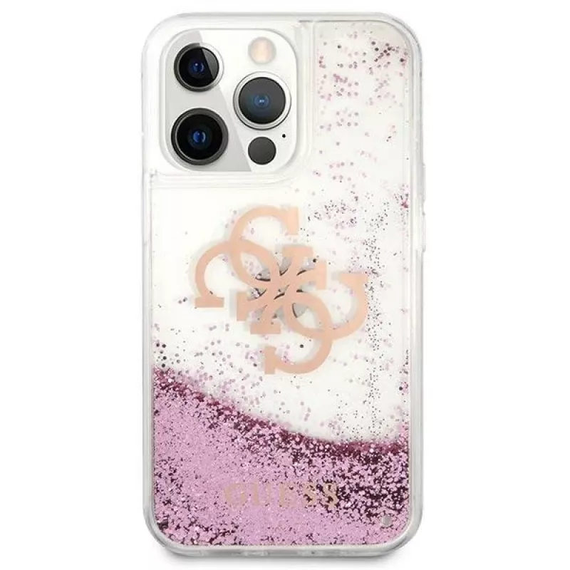 Guess GUHCP13XLG4GPI Custodia rigida per Apple iPhone 13 Pro Max 6,7 pollici rosa Liquid Glitter 4G Big