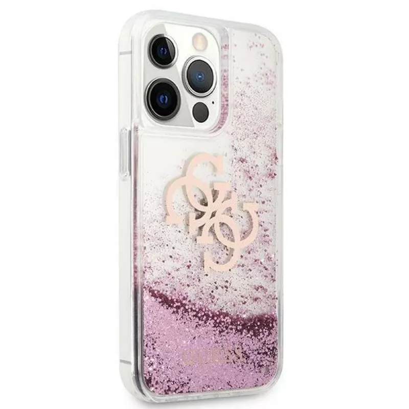 Guess GUHCP13XLG4GPI Custodia rigida per Apple iPhone 13 Pro Max 6,7 pollici rosa Liquid Glitter 4G Big