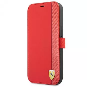 Ferrari FESAXFLBKP13SRE On Track Carbon Stripe Book Case per iPhone 13 mini, rosso