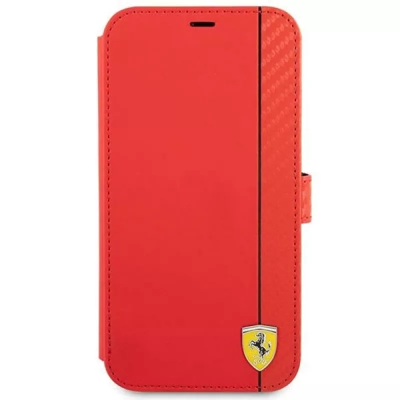 Ferrari FESAXFLBKP13SRE On Track Carbon Stripe Book Case per iPhone 13 mini, rosso