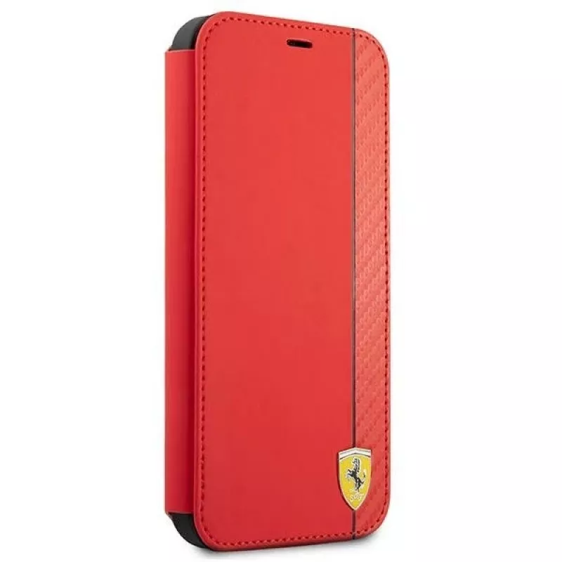 Ferrari FESAXFLBKP13SRE On Track Carbon Stripe Book Case per iPhone 13 mini, rosso