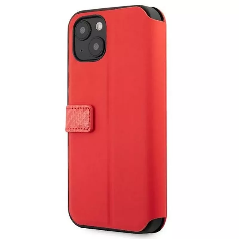 Ferrari FESAXFLBKP13SRE On Track Carbon Stripe Book Case per iPhone 13 mini, rosso