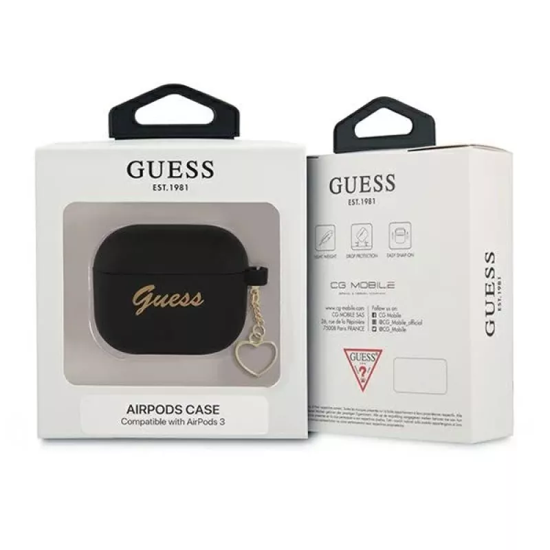 Guess GUA3LSCHSK AirPods 3 custodia in silicone nera Charm Heart Collection