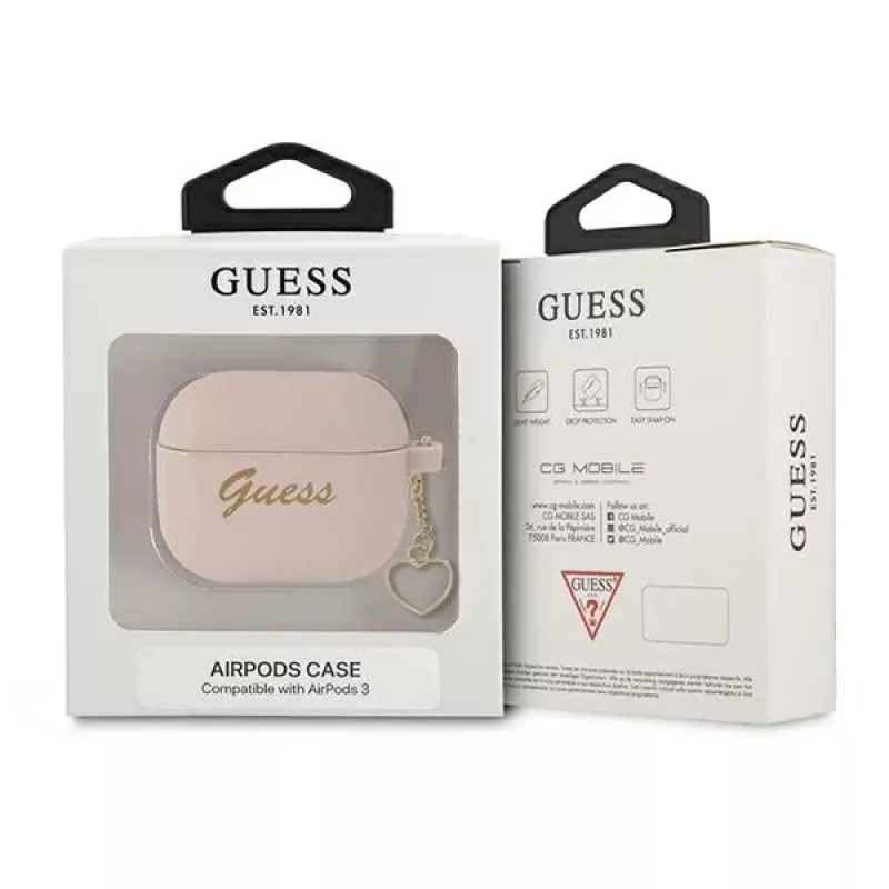 Guess GUA3LSCHSP Charm Heart Collection custodia in silicone per Apple AirPods 3ª generazione - rosa