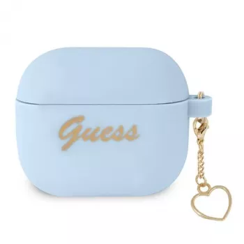 Guess GUA3LSCHSB custodia in silicone Charm Heart Collection per AirPods 3, blu