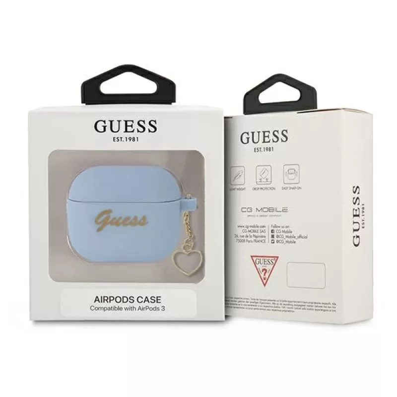 Guess GUA3LSCHSB Charm Heart Collection custodia in silicone per AirPods 3, blu