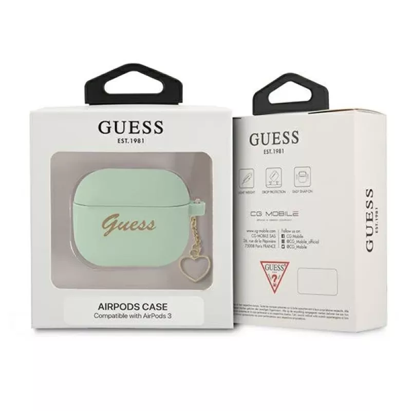 Guess GUA3LSCHSN custodia per AirPods 3 verde in silicone Charm Heart Collection
