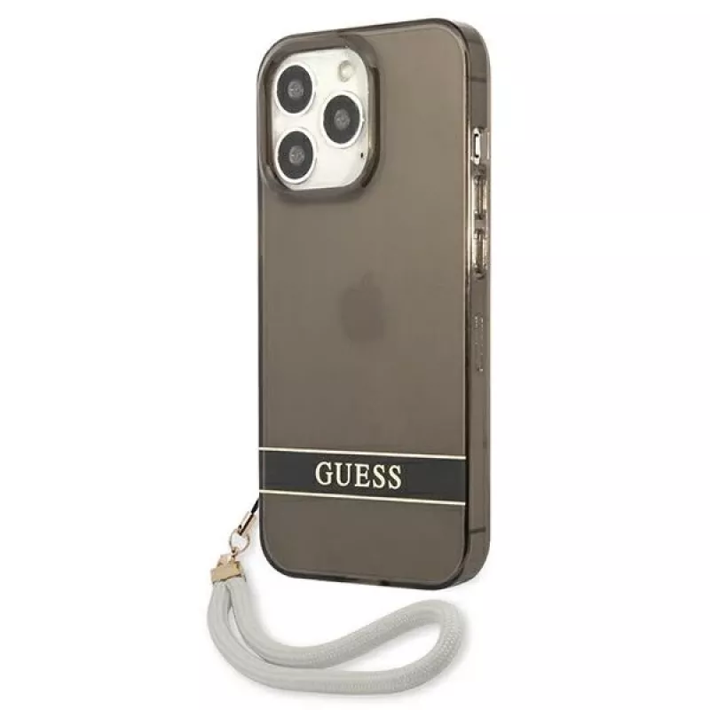 Guess GUHCP13LHTSGSK custodia rigida traslucida con cinturino per Apple iPhone 13 Pro / iPhone 13, nera