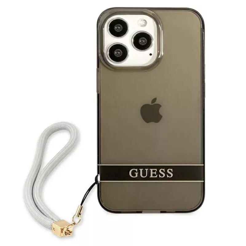 Guess GUHCP13LHTSGSK custodia rigida traslucida con cinturino per Apple iPhone 13 Pro / iPhone 13, nera