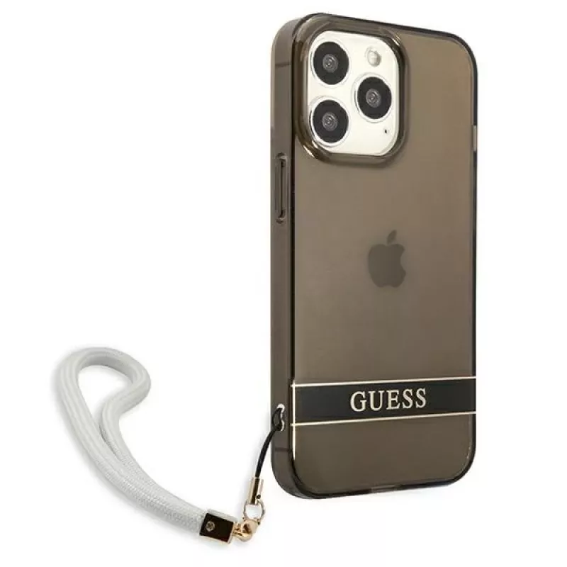 Guess GUHCP13LHTSGSK custodia rigida traslucida con cinturino per Apple iPhone 13 Pro / iPhone 13, nera