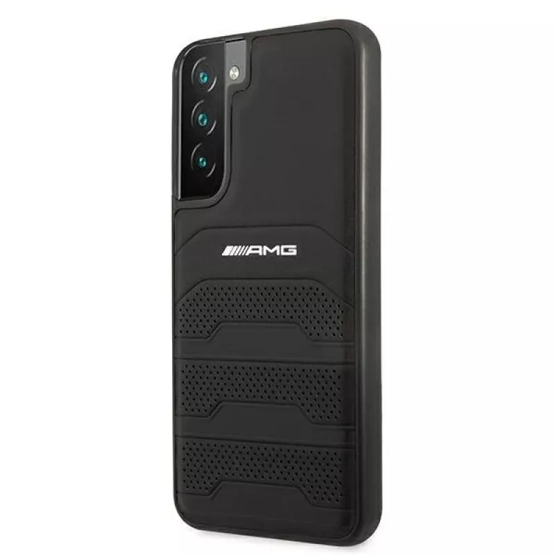 AMG AMHCS22MGSEBK custodia rigida in pelle con linee in rilievo per Samsung Galaxy S22+ (SM-S906) - nera