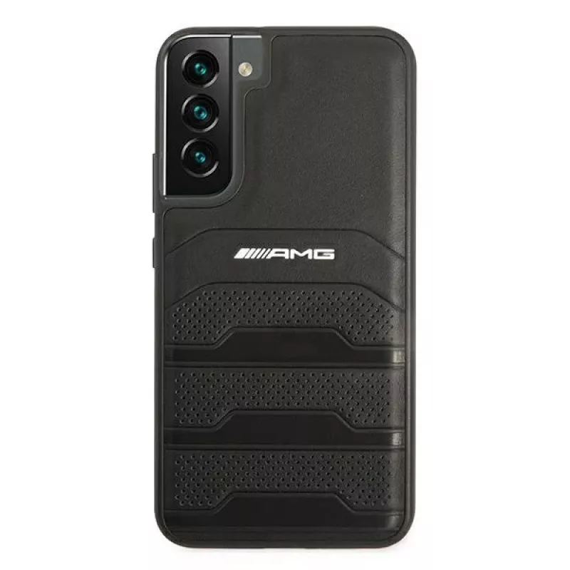 AMG AMHCS22MGSEBK custodia rigida in pelle con linee in rilievo per Samsung Galaxy S22+ (SM-S906) - nera