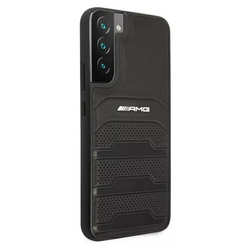 AMG AMHCS22MGSEBK custodia rigida in pelle con linee in rilievo per Samsung Galaxy S22+ (SM-S906) - nera