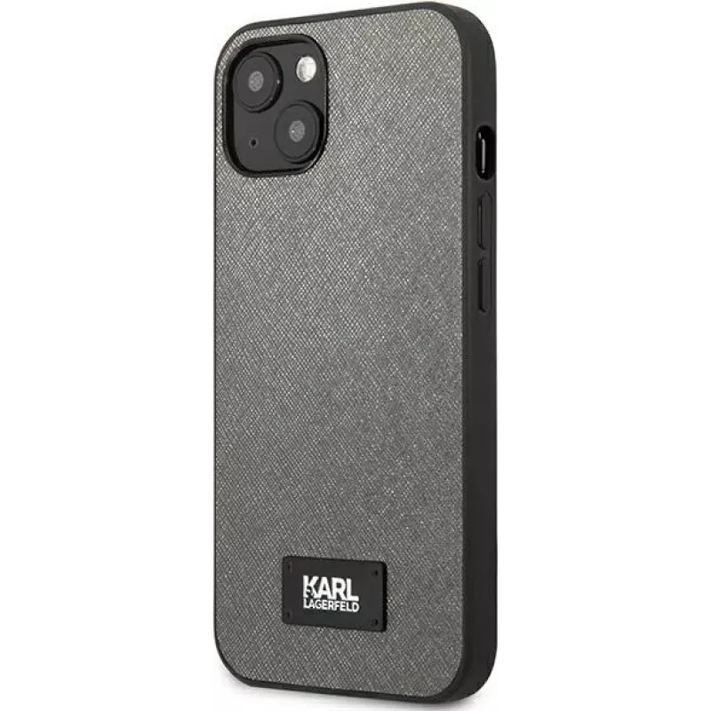 Karl Lagerfeld KLHCP13MSFMP2DG custodia rigida Saffiano Plaque per iPhone 13/14/15 6,1