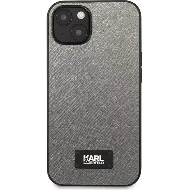 Karl Lagerfeld KLHCP13MSFMP2DG custodia rigida Saffiano Plaque per iPhone 13/14/15 6,1