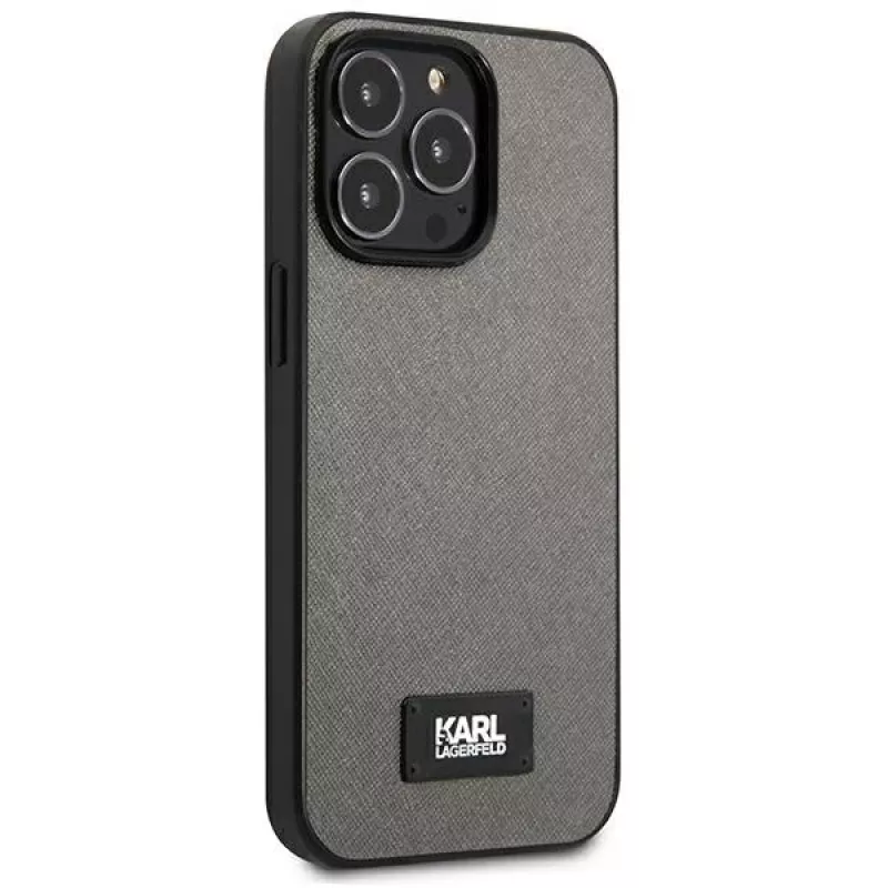 Karl Lagerfeld KLHCP13LSFMP2DG custodia rigida Saffiano Plaque per iPhone 13 Pro / 13 6,1