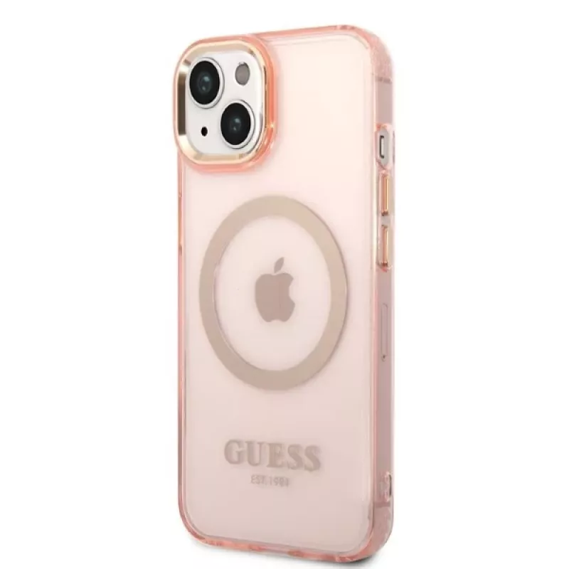 Guess Custodia rigida Gold Outline Translucent MagSafe per iPhone 13/14/15 6,1