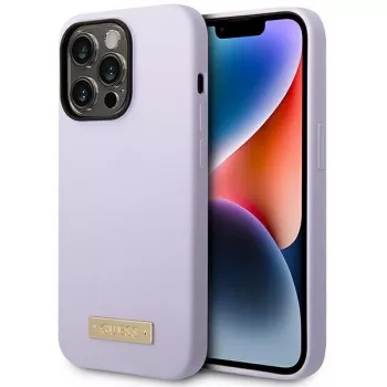 Guess GUHMP14LSBPLU Custodia rigida in silicone con logo plate per Apple iPhone 14 Pro 6,1