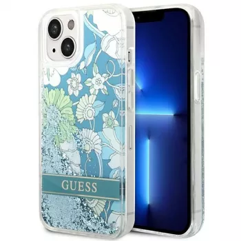 Guess GUHCP14SLFLSN Custodia rigida Flower Liquid Glitter per Apple iPhone 13 / 14 / 15 6,1