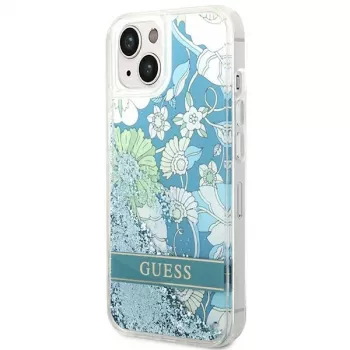 Guess GUHCP14SLFLSN Custodia rigida Flower Liquid Glitter per Apple iPhone 13 / 14 / 15 6,1