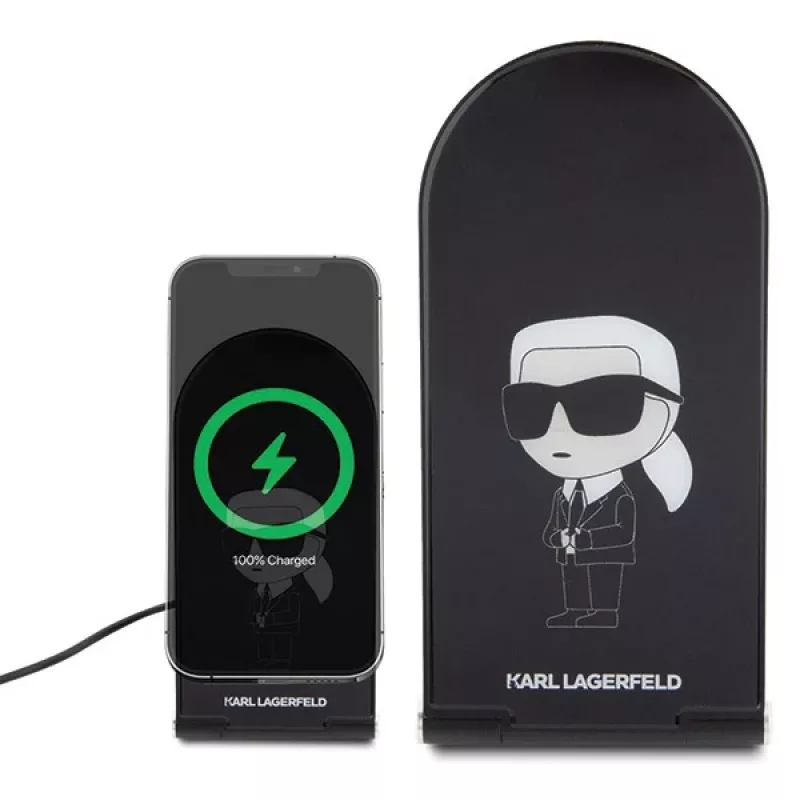 Karl Lagerfeld Caricatore wireless pieghevole 2-in-1 15W nero Ikonik MagSafe