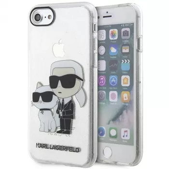 Karl Lagerfeld KLHCI8HNKCTGT Custodia rigida trasparente per iPhone 7/8/SE 2020 / SE 2022 Glitter Karl & Choupette