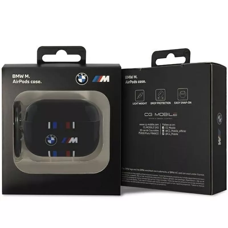 BMW custodia protettiva per AirPods Pro 2ª generazione, nera, con design M-Stripe