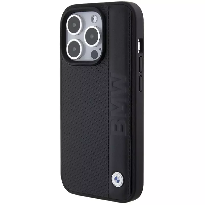 BMW M Collection iPhone 15 Pro Max 6,7 inch nero Hardcase pelle texture e strisce