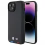 BMW M Collection Leather Stamp Retro cover per iPhone 15 Plus / 14 Plus 6,7 inch - nera tricolore