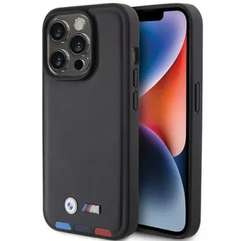 BMW Leather Stamp Tricolor Custodia per iPhone 15 Pro 6,1 inch nera