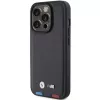 BMW Leather Stamp Tricolor Custodia per iPhone 15 Pro 6,1 inch nera
