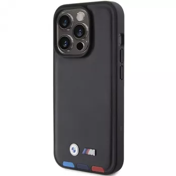 BMW Leather Stamp Tricolor Custodia per iPhone 15 Pro 6,1 inch nera
